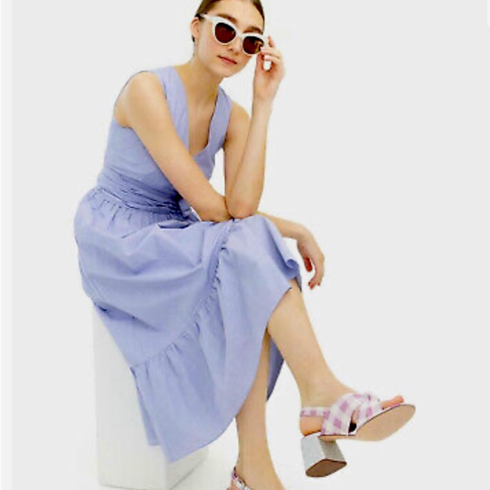 J.Crew Sleeveless Faux-Wrap Dress in Peri Blue End on End Cotton
